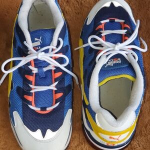 Puma Men's Vibrant Blue and Yellow and Orange Sneakers Sz. 13